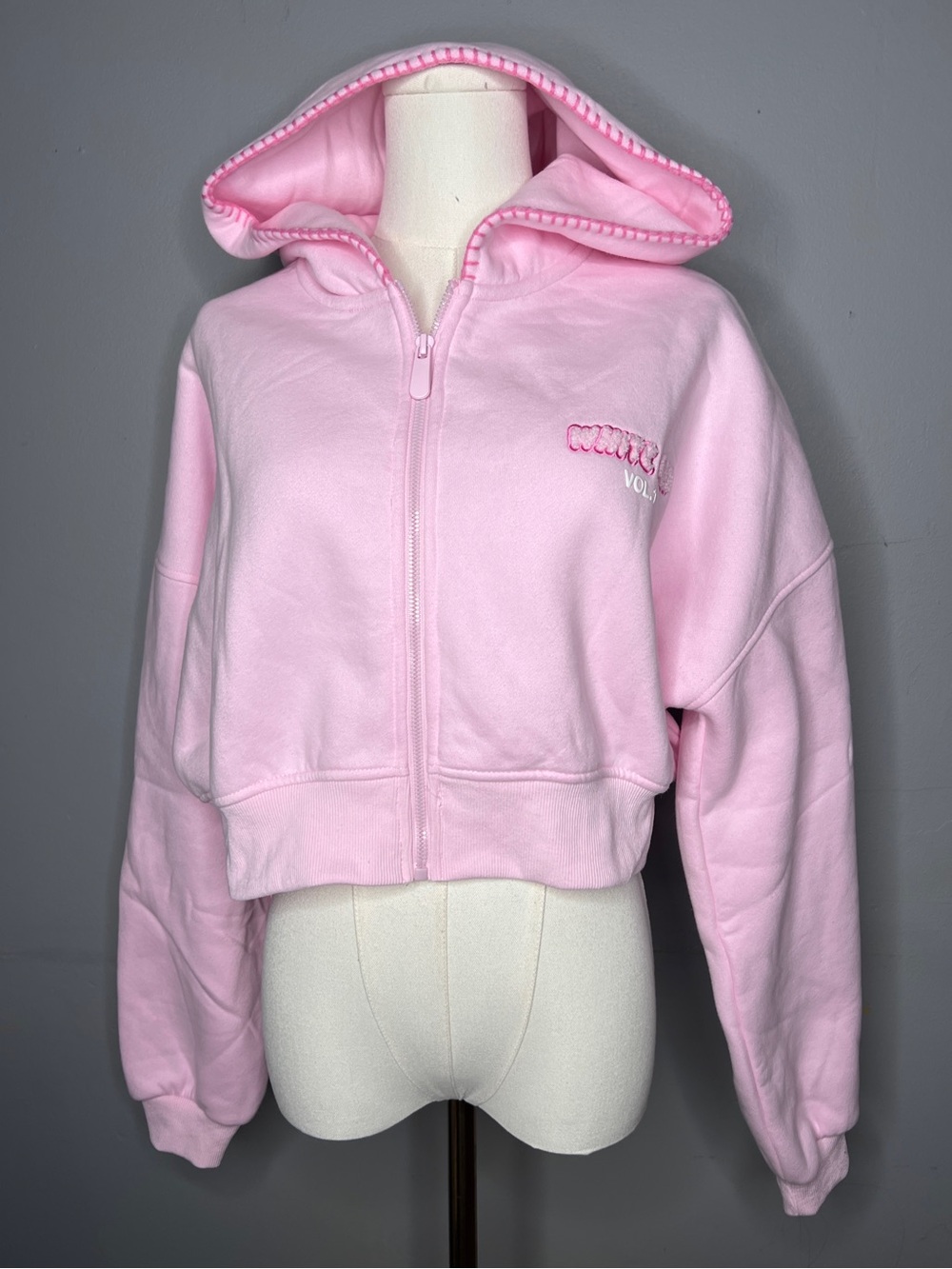 NWT! White Fox Boutique Vol. 1 Made With Love Light Pink Cropped Zip-Up Hoodie